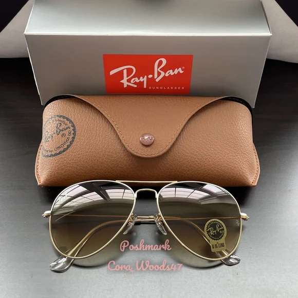 RayBan Aviator Gradient Brown RB3025 Gold Frame 58 / 62 Unisex New - Picture 10 of 16